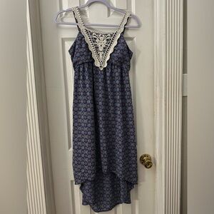 Girls Sleeveless Crochet Lace Floral Hi-Low Smocked Back Dress Size 16